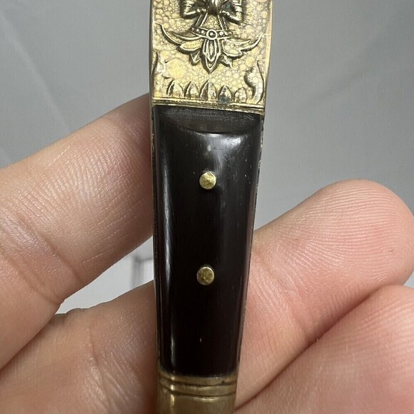 Vintage Siam Flatware Asian Thai Brass And Teakwood  HANDLE- Small Fork Cheese - Picture 8 of 10